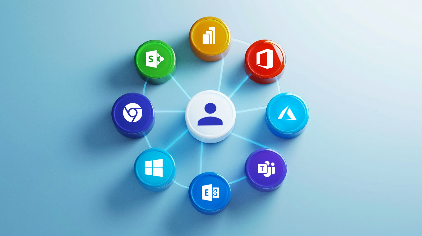 Circular arrangement of Microsoft 365 app icons connected by lines
