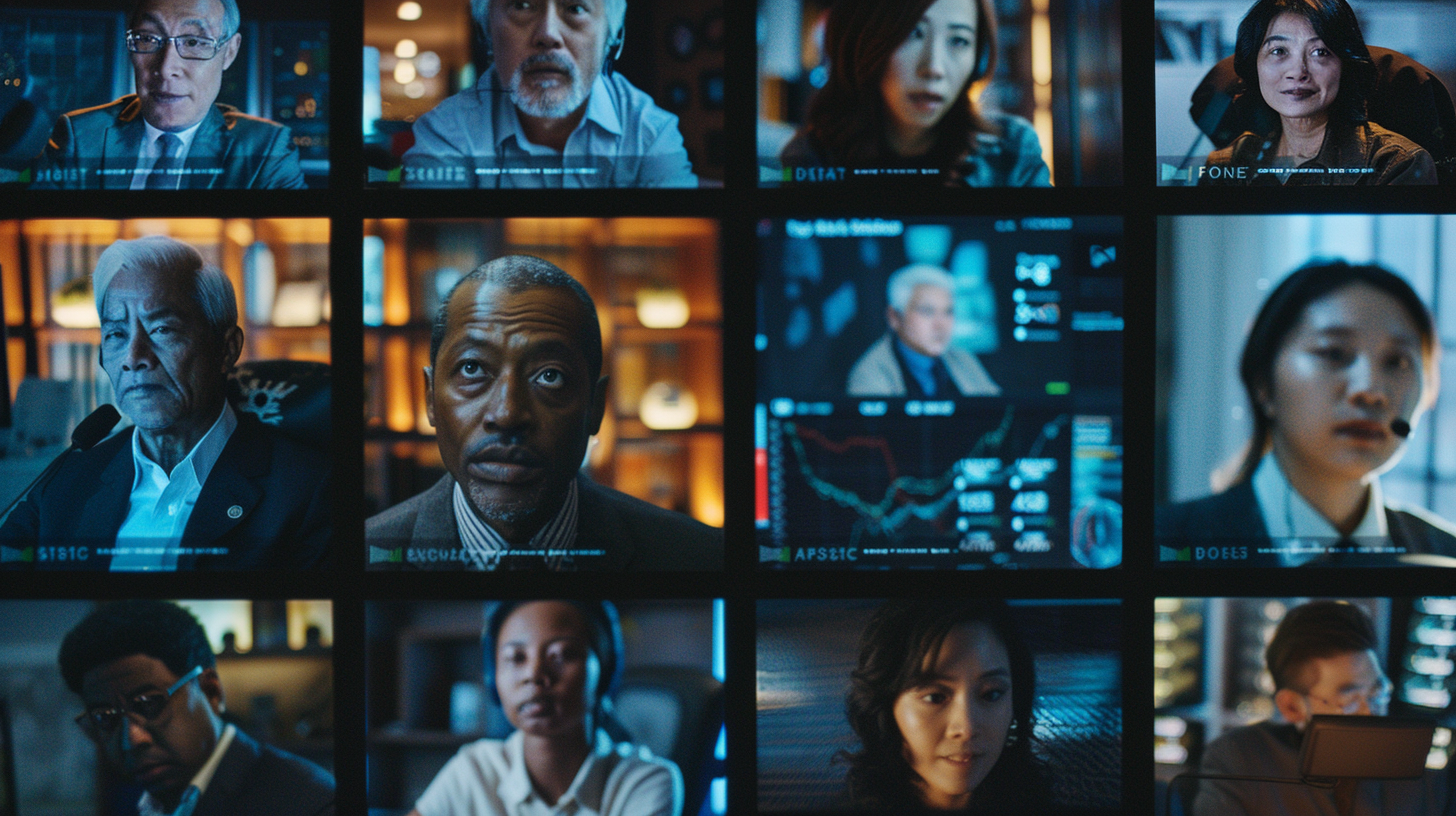 A diverse group of remote workers on a video call, all looking engaged and productive, symbolizing successful remote collaboration.